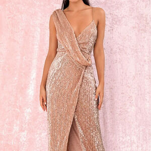 Women Spring Summer Gold Sequin One Shoulder Mermaid Evening Dress Banquet Gown